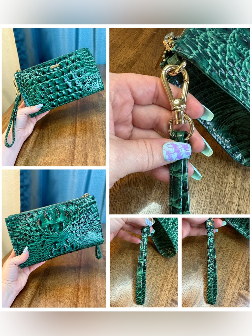 Brahmin EUC Daisy - Emerald - Like New - Back EYE - Rich Green Leather Wristlet - Picture 5 of 16